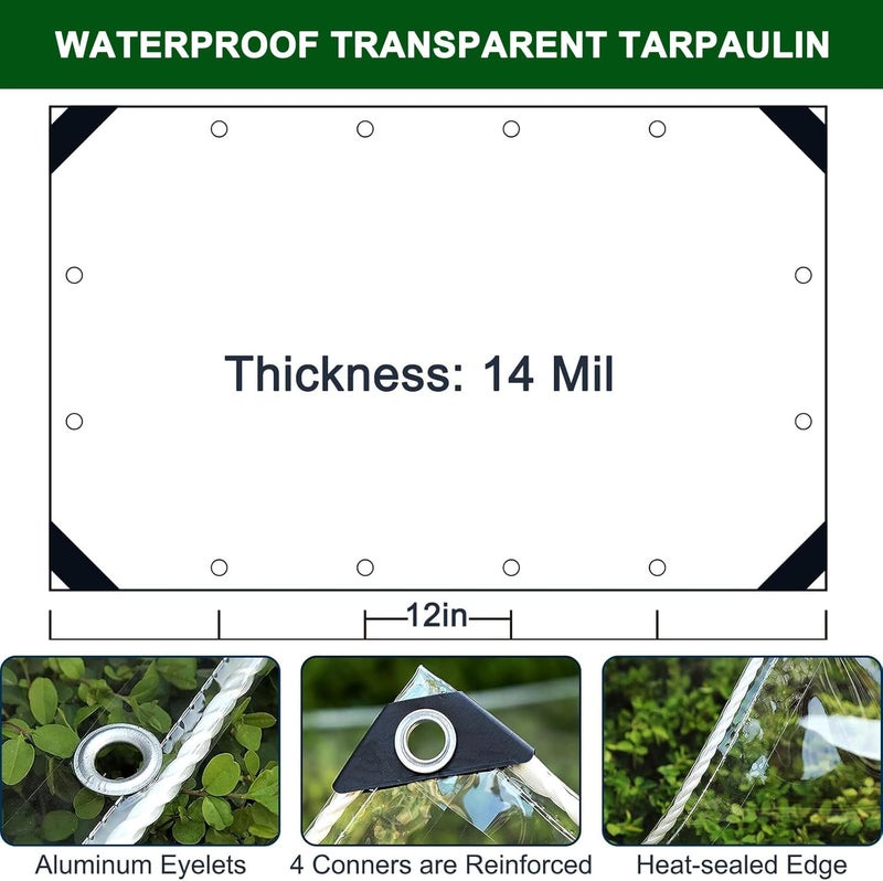 HOLAA Clear Tarp,3x6ft Clear Tarps Heavy Duty Water Resistant with Reinforced Edge,14Mil Thickened Transparent Tear Resistant Water Resistant PVC Vinyl Tarp Enclosure for Patio,Greenhouse Outdoor - Image 3